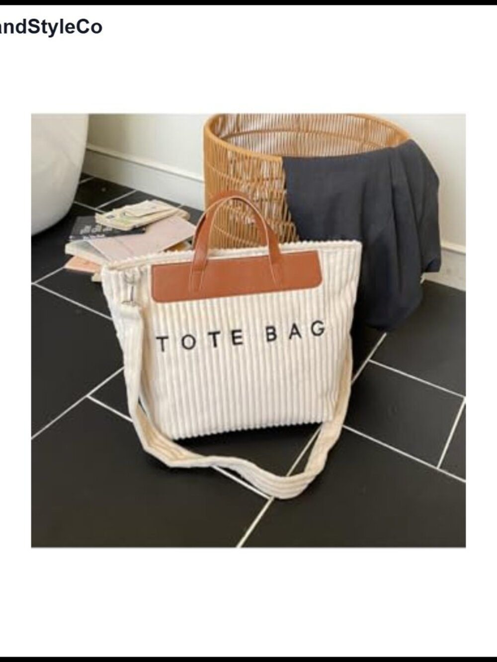 Women Corduroy Tote Bag Vegan Leather Top Handle Casual Shoulder Crossbody Purse - Picture 2 of 6
